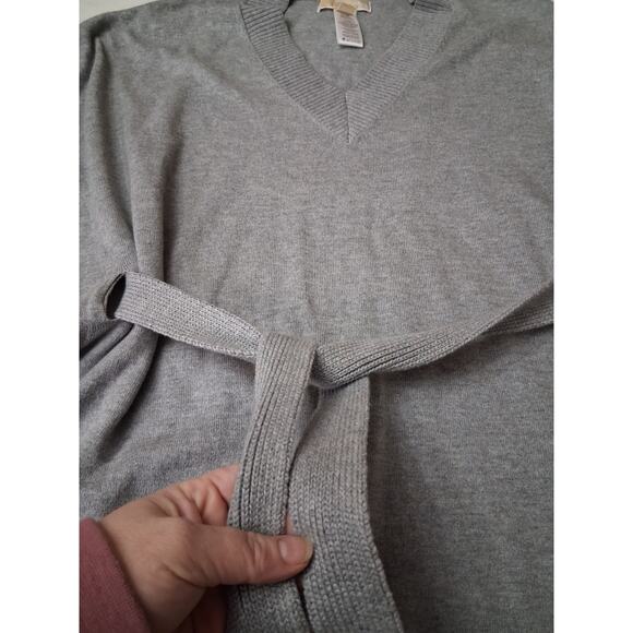 Michael Kors Angora Blend Heather Grey V-Neck Belted Sweater Poncho Caftan SM M - Picture 4 of 16
